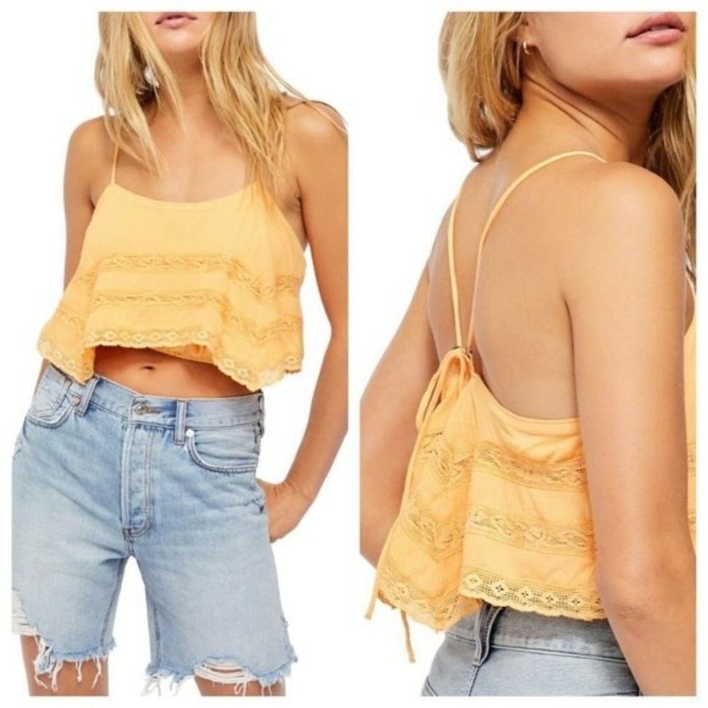 NWT $68 FREE PEOPLE Home Again Cami Crop Top Medium Light Orange Off Shoulder